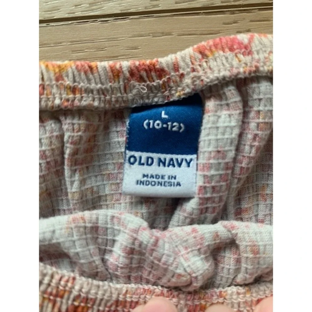 Old Navy Girls Orange Pink Floral Smocked Puff Sleeve Top Size L 10-12 Paisley